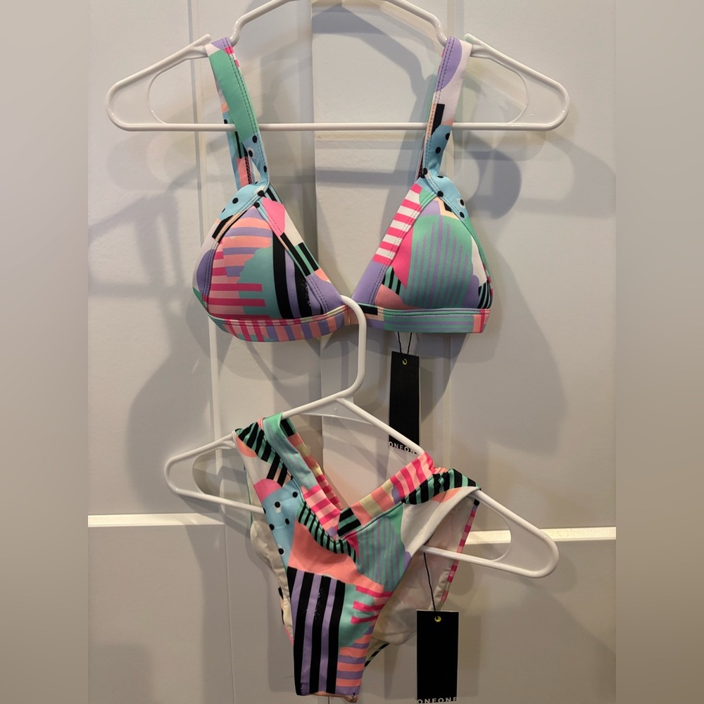 Oneone Kameron top pekin and Jesse bottom pekin swim set